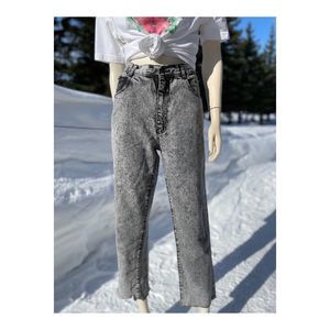 Vintage 80s Acid Wash Jeans High Waist Straight Raw Cut-Off Hem Sz 34